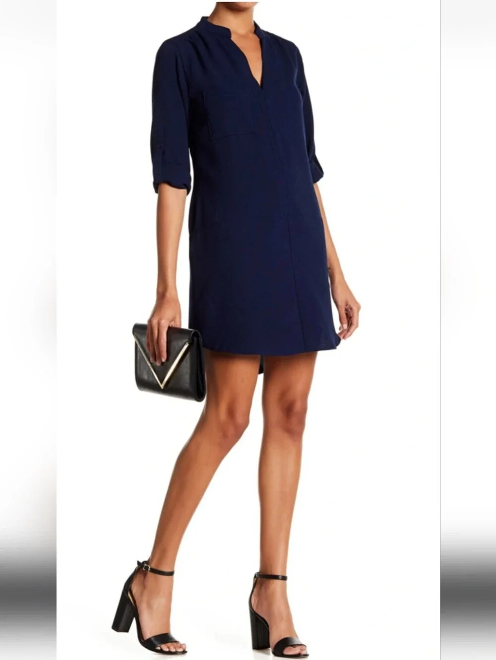 Lush women’s Navy V-Neck Shift Mini Dress size XS new with tags
